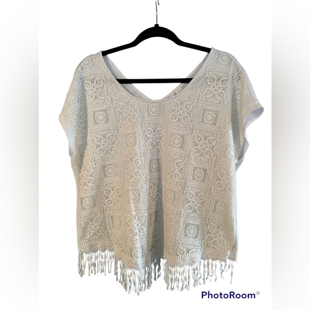 CATO White Boho blouse with hemmed tassels